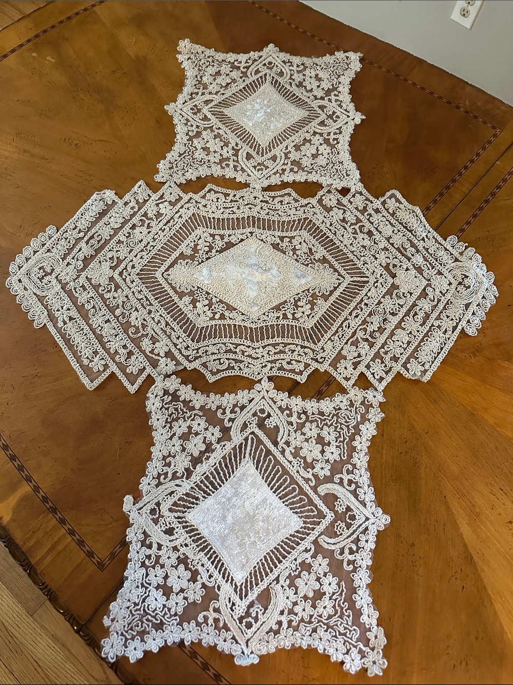 Elegant White Lace Table Runner and Doilies Set